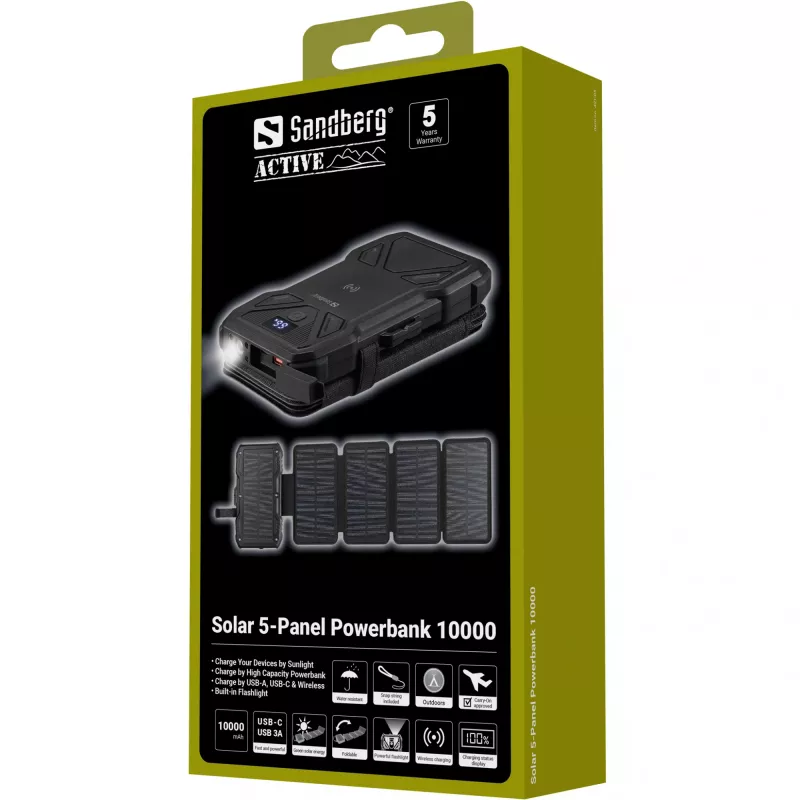 Kaasaskantav akupank Sandberg Solar 5-Panel 10000 mAh