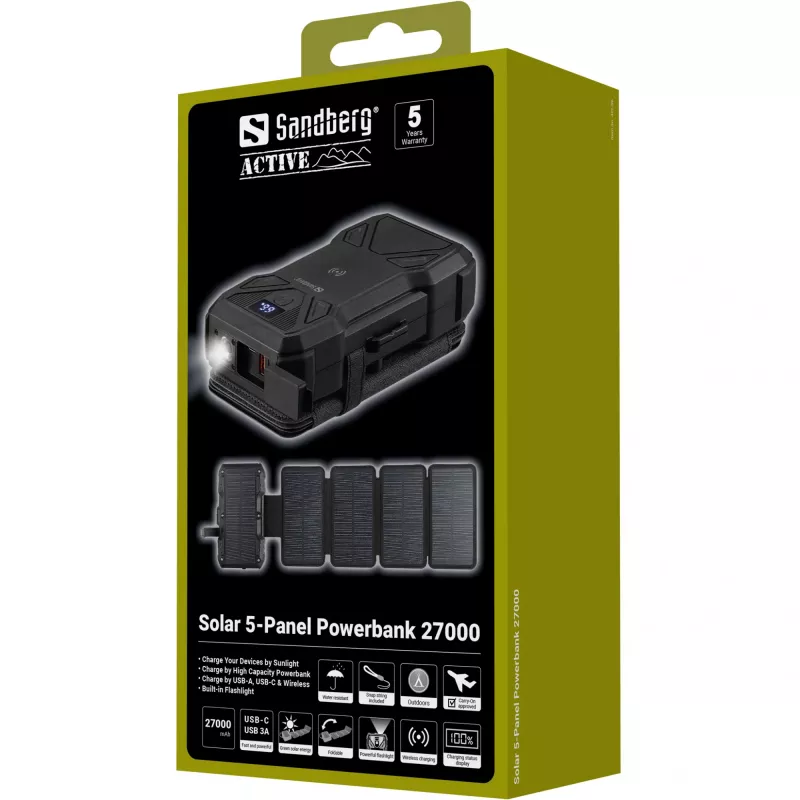 Kaasaskantav akupank Sandberg Solar 5-Panel 27000 mAh