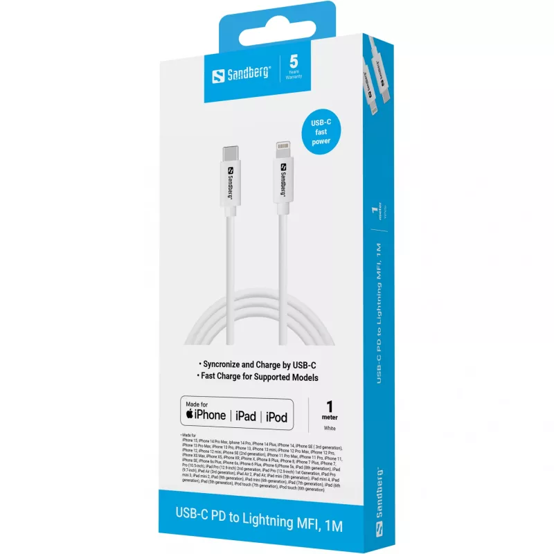 Sandberg USB-C PD to Lightning MFI 1M kaabel 1m Lightning USB C