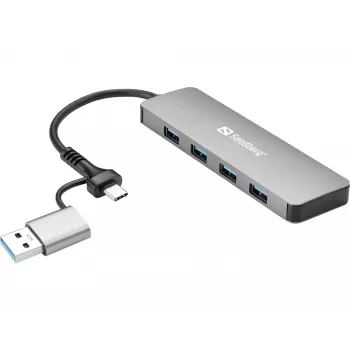 Sandberg USB-C/A kuni 4xUSB 3.0 jaotur alumiinium 5000 Mbit/s