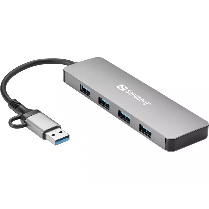 Sandberg USB-C/A kuni 4xUSB 3.0 jaotur alumiinium 5000 Mbit/s