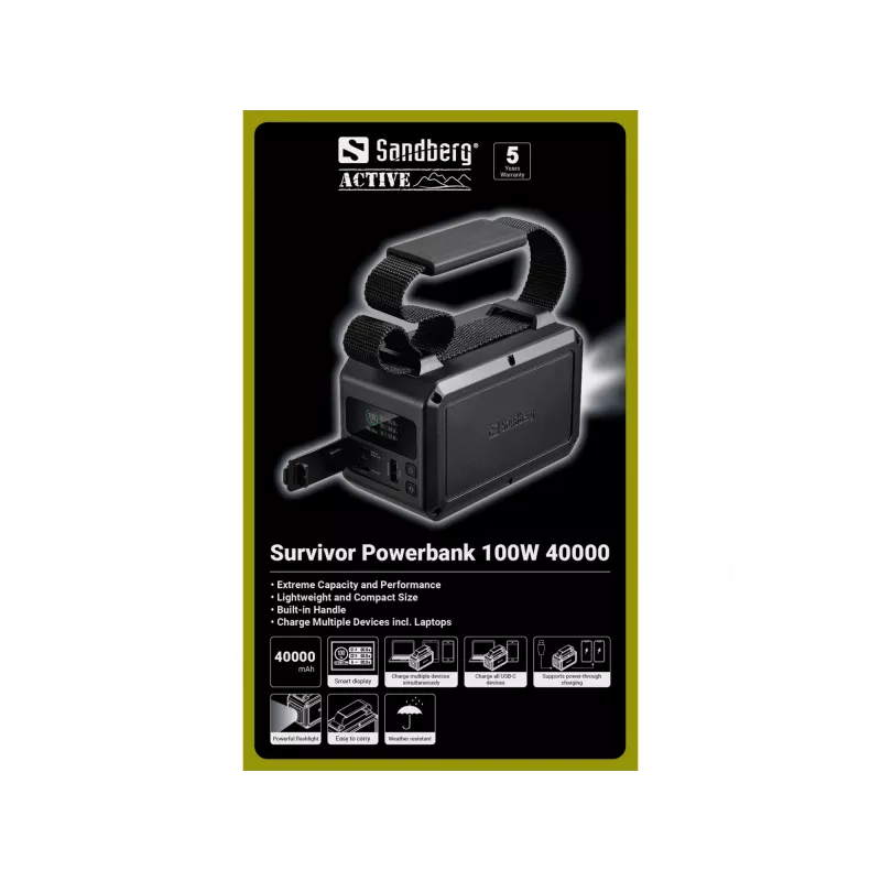 Kaasaskantav akupank Sandberg Survivor 100W 40000mAh