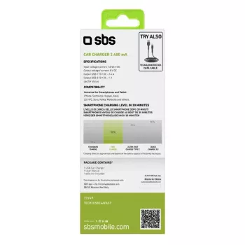 Auto USB laadija SBS Mobile TECR2USB24AFAST — auto sigaretisüütaja laadija, universaalne, must