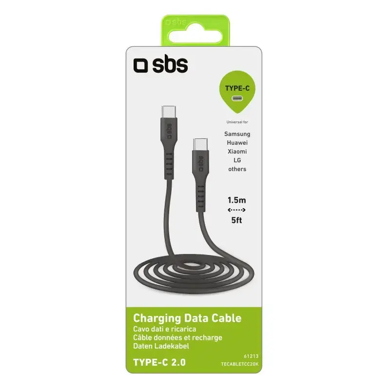 USB-C–USB-C-kaabel SBS Mobile TECABLETCC20K 1,5 m, USB 2.0, must