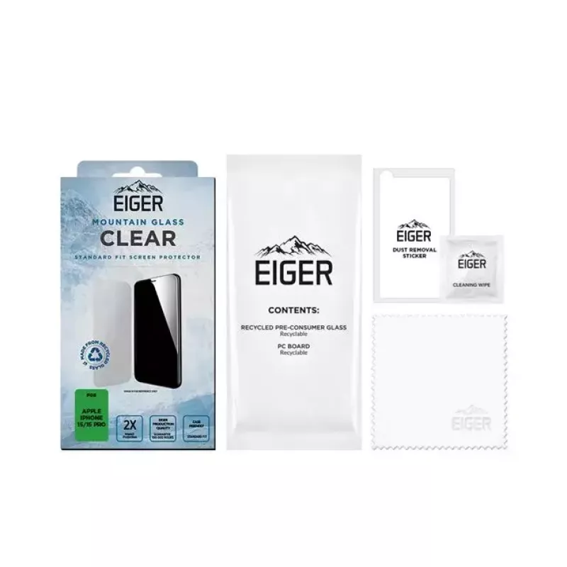 Ekraanikaitse EIGER Mountain Glass Clear iPhone 15/15 Pro Karastatud klaas