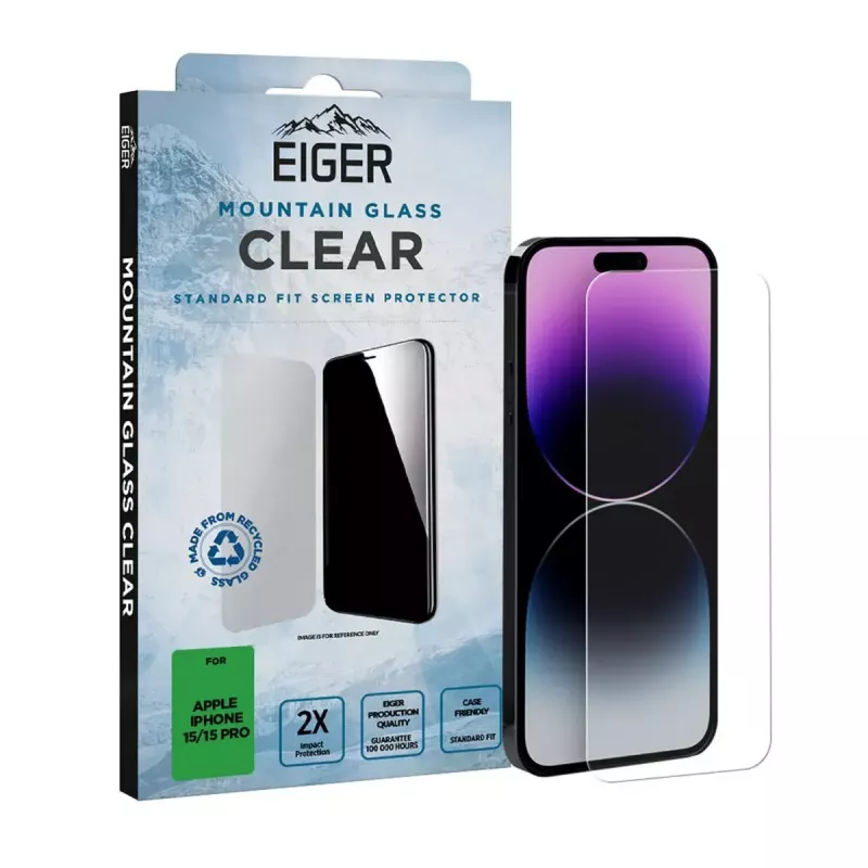 Ekraanikaitse EIGER Mountain Glass Clear iPhone 15/15 Pro Karastatud klaas