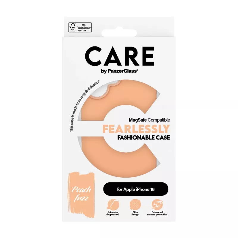 Ümbris PanzerGlass CARE by ® moodne ümbris Peachy koos MagSafe'iga iPhone 16 Läbipaistev