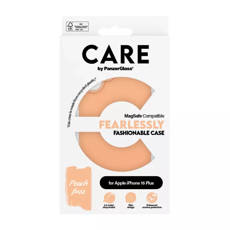 Cover PanzerGlass CARE by ® moodne ümbris Peachy w. MagSafe iPhone 16 Plus Transparent