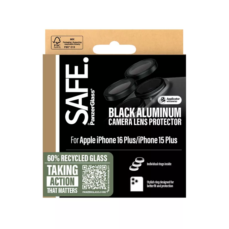 PanzerGlass SAFE. by ® kaamera objektiivi kaitse must iPhone 16 | 16 Plus