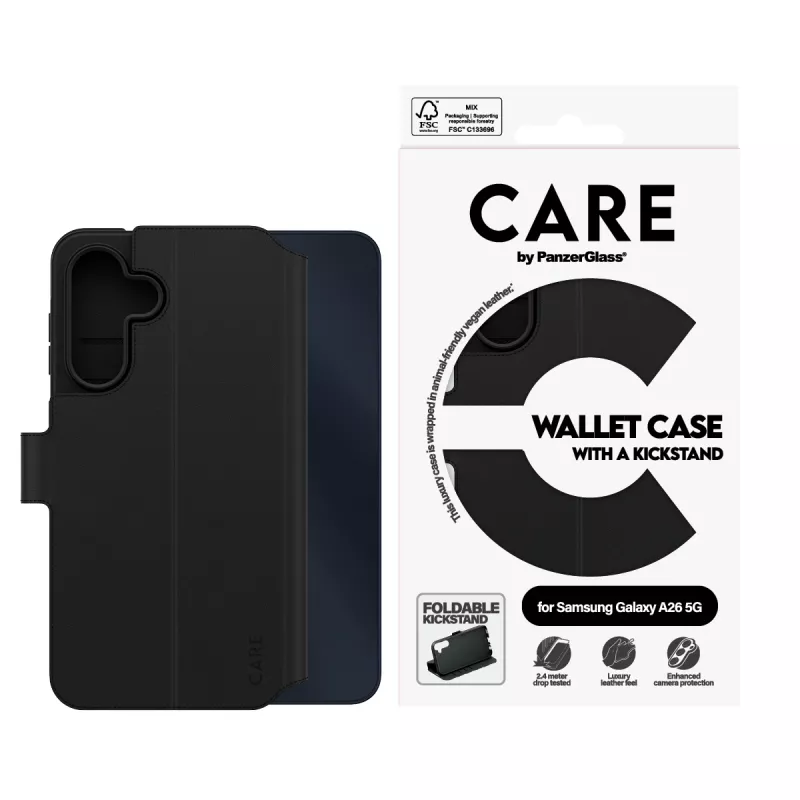 Ümbrise-tüüpi rahakott PanzerGlass Samsung Galaxy A26 5G must, tugijalaga