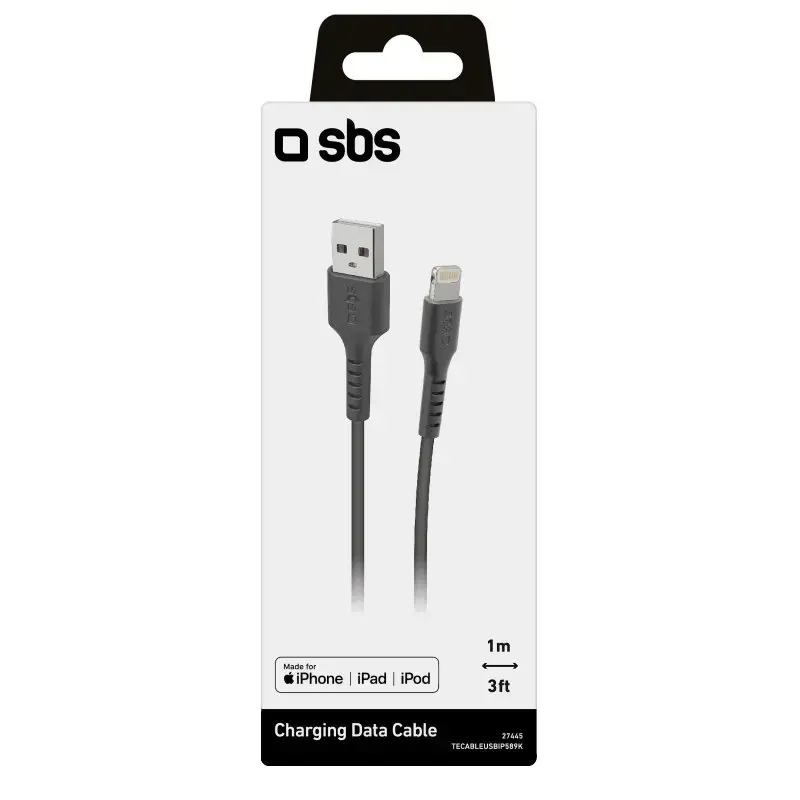 Lightning–USB-A kaabel SBS Mobile TECABLEUSBIP589K – 1 m, USB 2.0, must