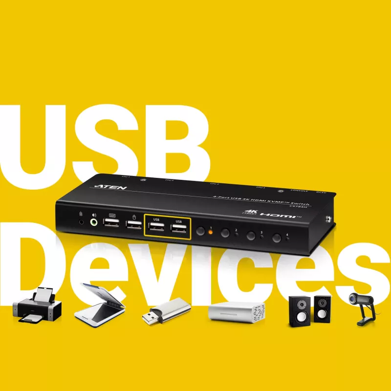 ATEN 4-Port USB 4K HDMI KVMP Switch USB klaviatuur hiir video