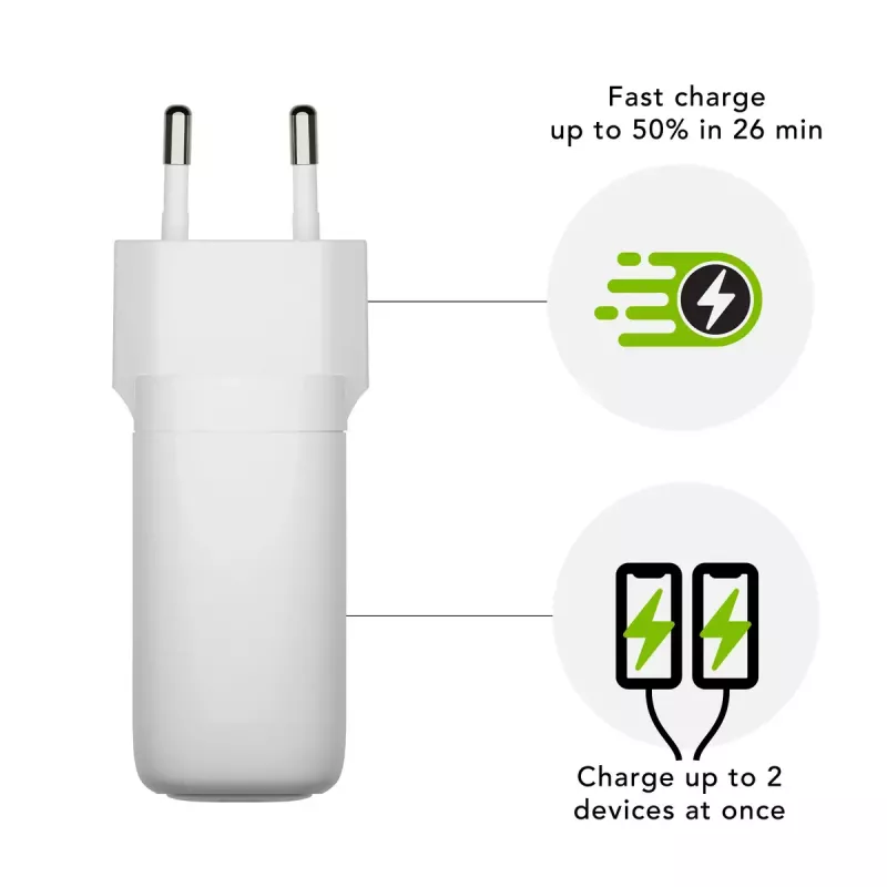 Laadija d bramante re-charge Pro EU – Siseruumides, AC 110–240 V, USB‑C 65 W + USB‑A 18 W, valge