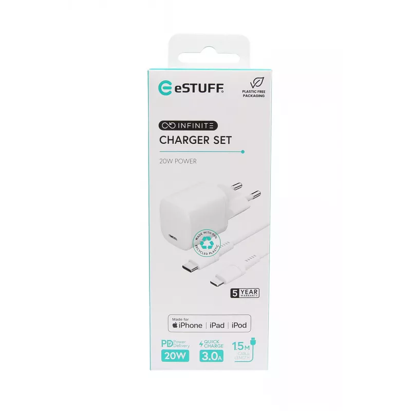eSTUFF ES637600 mobiilseadme laadija nutitelefon, tahvelarvuti Valge AC siseruumides