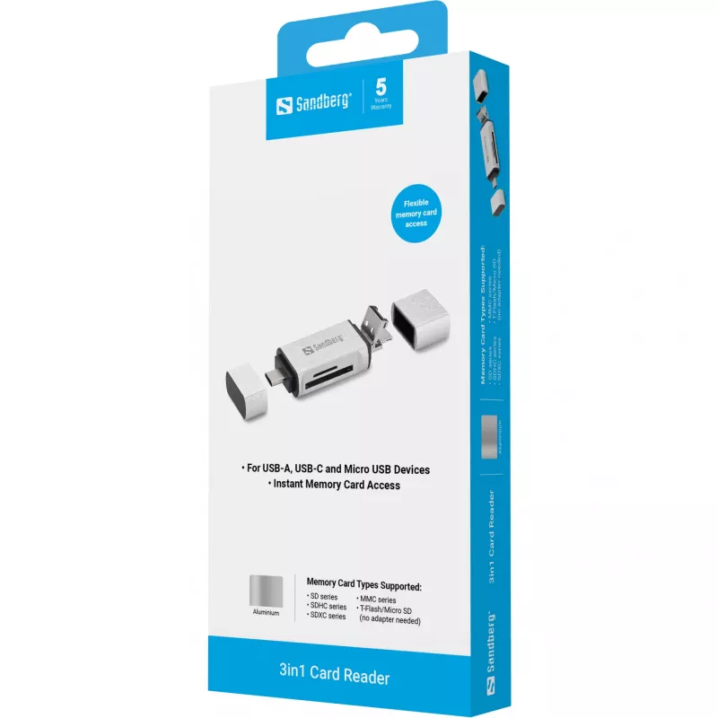 Sandberg Card Reader USB-C+USB+MicroUSB