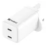 AC laadija SANDBERG Dual USB-C PD65W UK 441-62 — kaks USB-C PD 65W, UK pistik