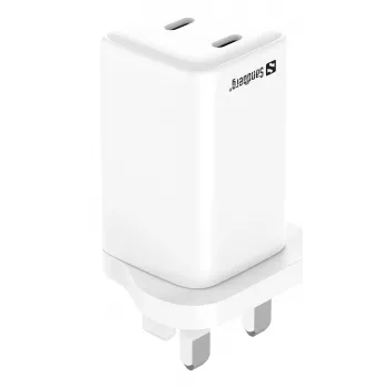 AC laadija SANDBERG Dual USB-C PD65W UK 441-62 — kaks USB-C PD 65W, UK pistik