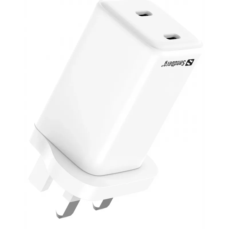 AC laadija SANDBERG Dual USB-C PD65W UK 441-62 — kaks USB-C PD 65W, UK pistik