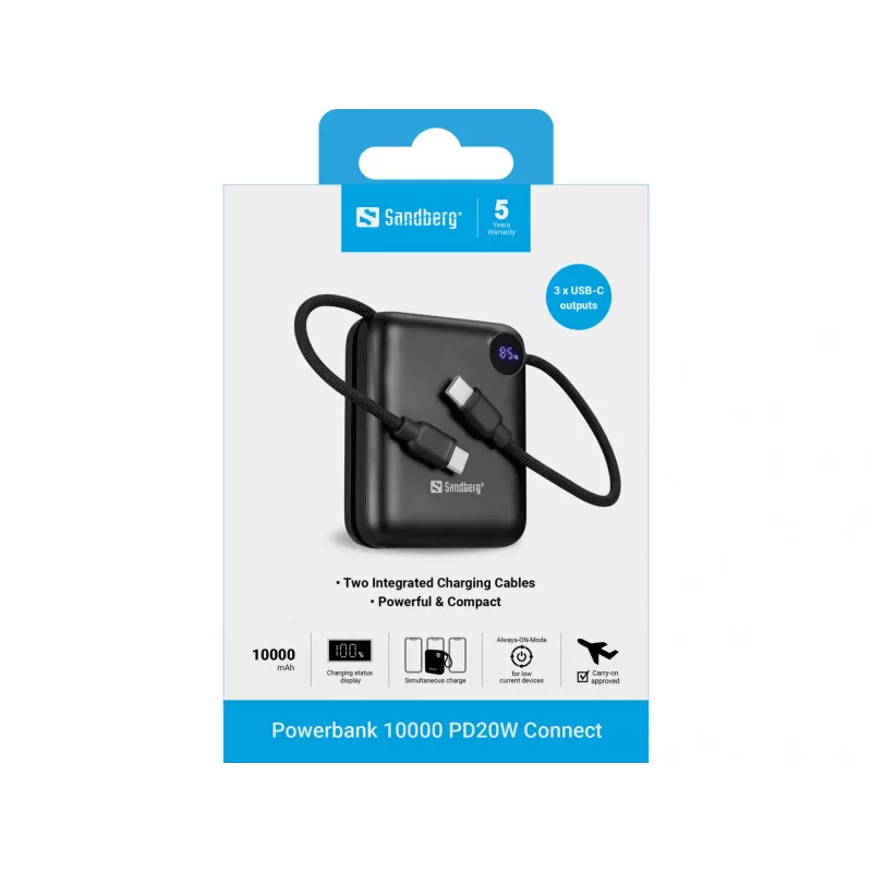 Kantav laadija Sandberg Powerbank 10000 PD20W Connect, 10000 mAh