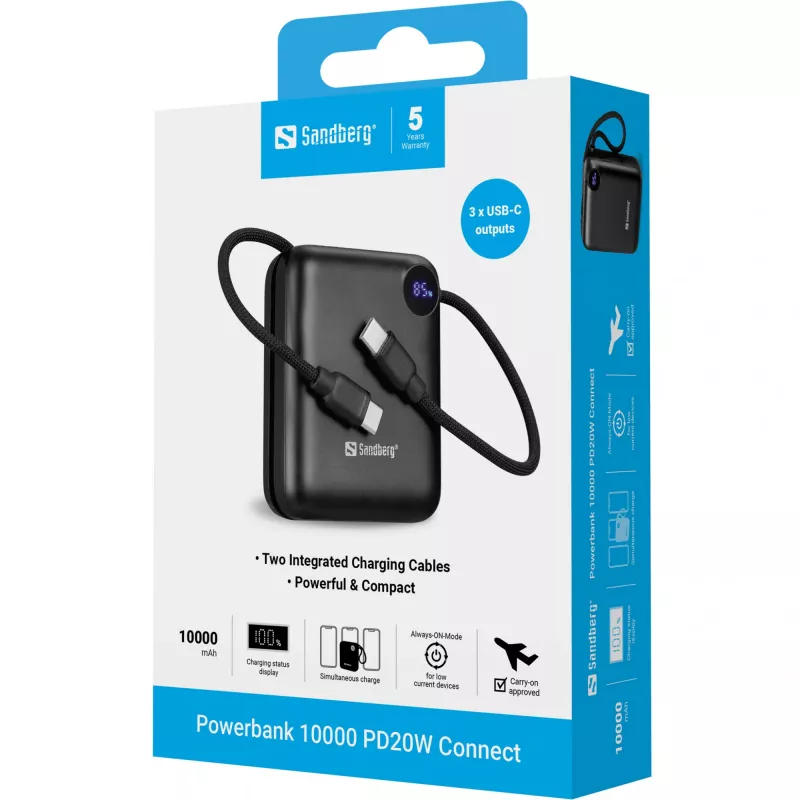 Kantav laadija Sandberg Powerbank 10000 PD20W Connect, 10000 mAh