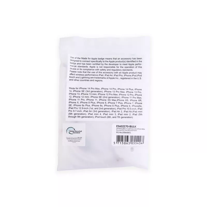 Lightning-kaabel eSTUFF ES602270-BULK, 2 m, valge, MFi-sertifikaadiga
