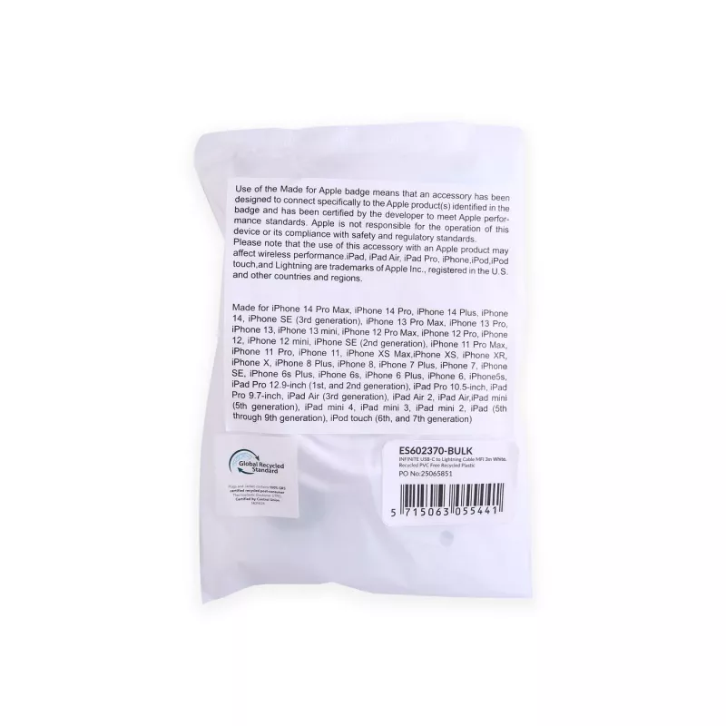 Lightning-kaabel eSTUFF ES602370-BULK 3m USB C 2,4A