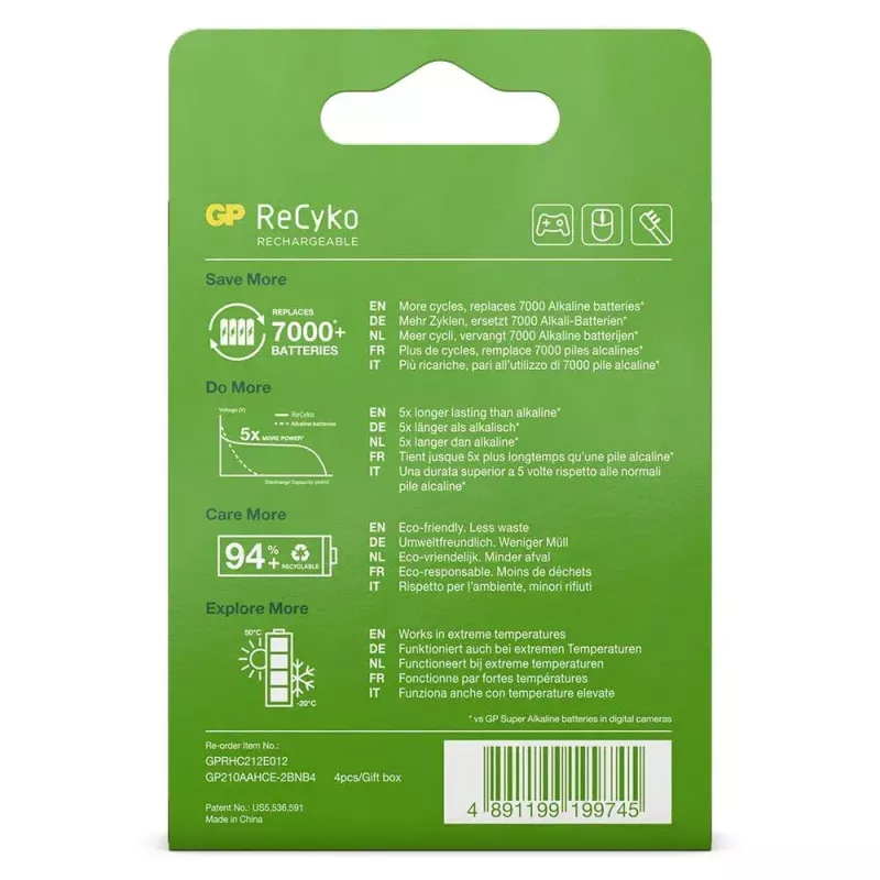 Taaslaetav aku GP patareid ReCyko+ 2100mAh 4 tk AA NiMH