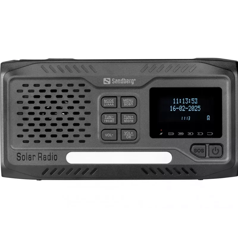 Kantav raadio SANDBERG Survivor DAB Radio All-in-1 4500 — DAB+/FM, 87,5–108 MHz, 3 W RMS, USB-A ja USB-C, 4500 mAh aku