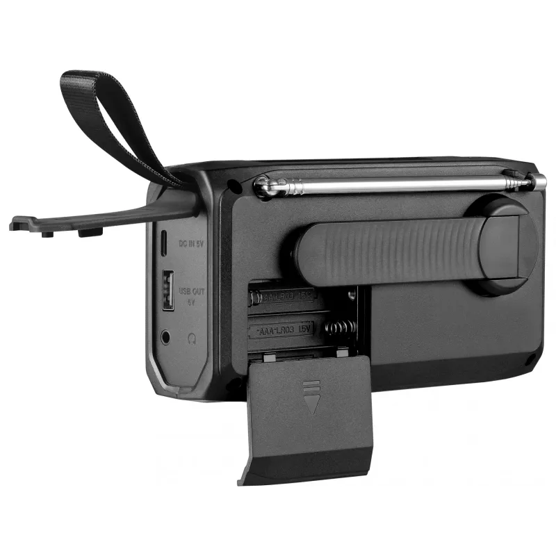 Kantav raadio SANDBERG Survivor DAB Radio All-in-1 4500 — DAB+/FM, 87,5–108 MHz, 3 W RMS, USB-A ja USB-C, 4500 mAh aku