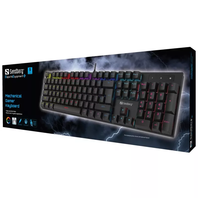 Sandberg Mechanical Gamer klaviatuur GERMAN Full-size Wired USB Mechanical QWERTZ RGB LED