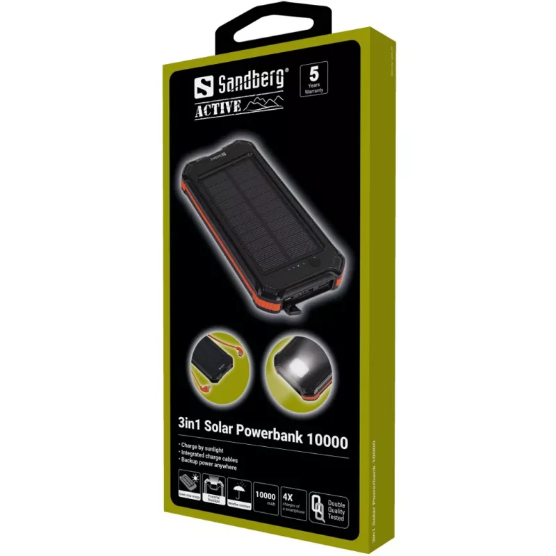 Akupank Sandberg 3in1 Solar Powerbank 10000 10000 mAh 2A Must