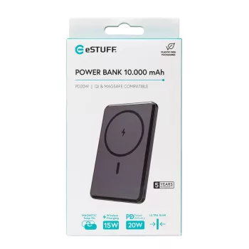 eSTUFF ES641101 akupank 10000 mAh juhtmevaba laadimine Must
