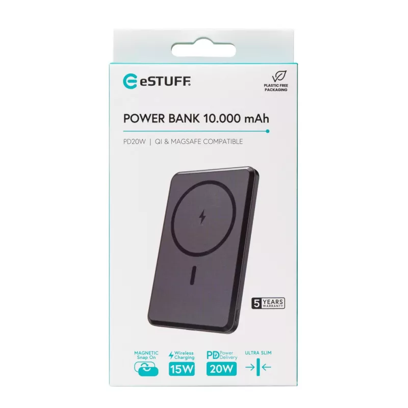 eSTUFF ES641101 akupank 10000 mAh juhtmevaba laadimine Must
