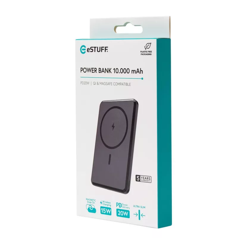 eSTUFF ES641101 akupank 10000 mAh juhtmevaba laadimine Must