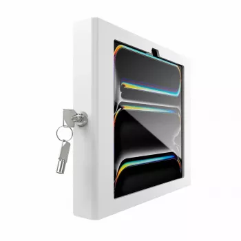 Seinale paigaldatav turvakorpus iPad Pro 11 tolli jaoks — Maclocks Compulocks Apex M4 ja M5 jaoks, valge, sisaldab 2 võtit