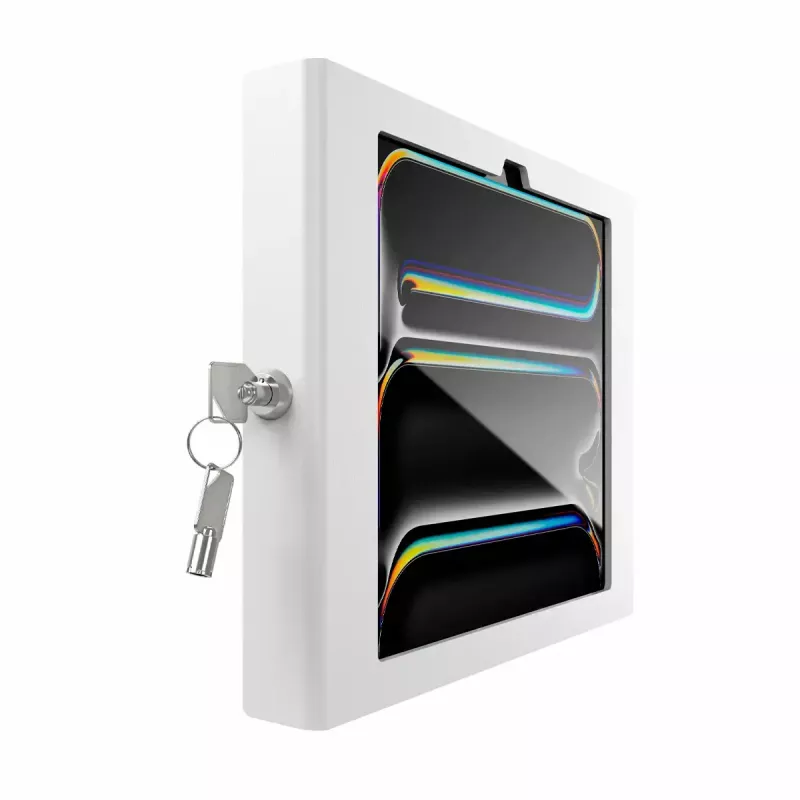 Seinale paigaldatav turvakorpus iPad Pro 11 tolli jaoks — Maclocks Compulocks Apex M4 ja M5 jaoks, valge, sisaldab 2 võtit