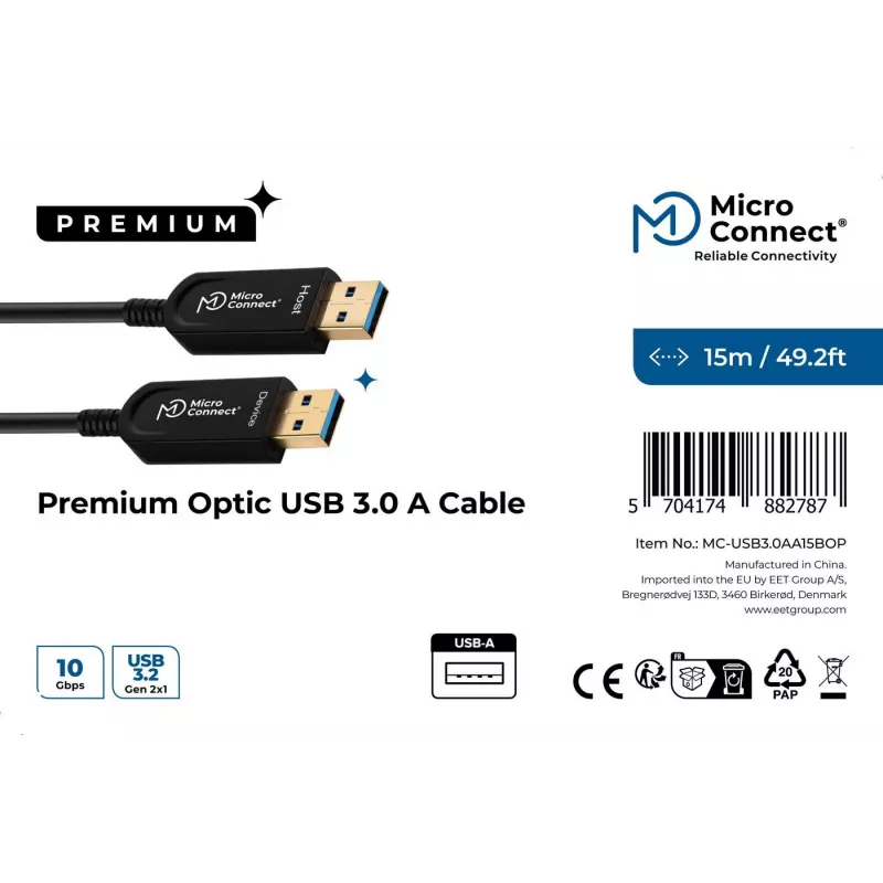 USB-kaabel Microconnect USB3.0AA10BOP 10 m USB 3.2 Gen 1 Must