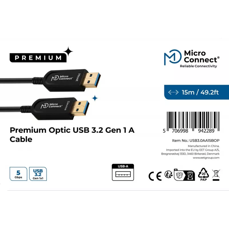 Microconnect USB3.0AA15BOP USB-kaabel USB 3.2 Gen 1 (3.1 Gen 1) 15 m USB A Must