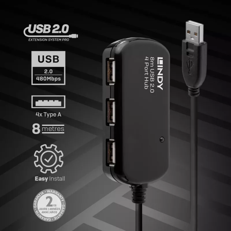 Lindy 8m USB 2.0 aktiivne laienduspro-hub
