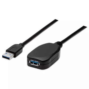 Manhattan USB-A USB-A pikenduskaabel, 5 m, isane emasele, aktiivne, 5 Gbps (USB 3.2 Gen1 ehk USB 3.0), sisseehitatud repiiter, SuperSpeed USB, must, kolmeaastane garantii, samaväärne tootega USB2AAEXT5M.
