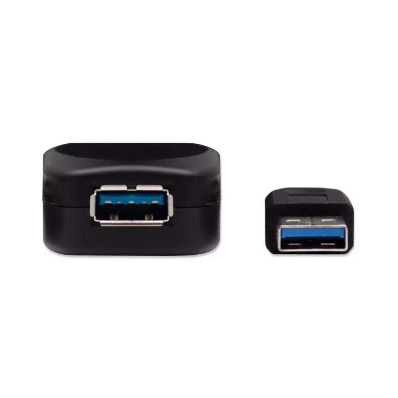 Manhattan USB-A USB-A pikenduskaabel, 5 m, isane emasele, aktiivne, 5 Gbps (USB 3.2 Gen1 ehk USB 3.0), sisseehitatud repiiter, SuperSpeed USB, must, kolmeaastane garantii, samaväärne tootega USB2AAEXT5M.