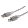 USB-A-USB-B kaabel Manhattan USB2AA2M 3 m isane-isane hõbedane