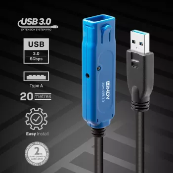 Lindy 20 m USB 3.0 aktiivpikendus Pro USB A USB A-le 5 Gbit/s