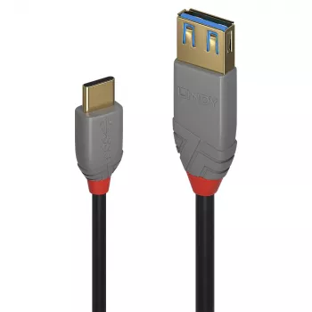 Lindy 0,15 m USB 3.2 Type C to A adapterkaabel, 10 Gbps, Anthra Line