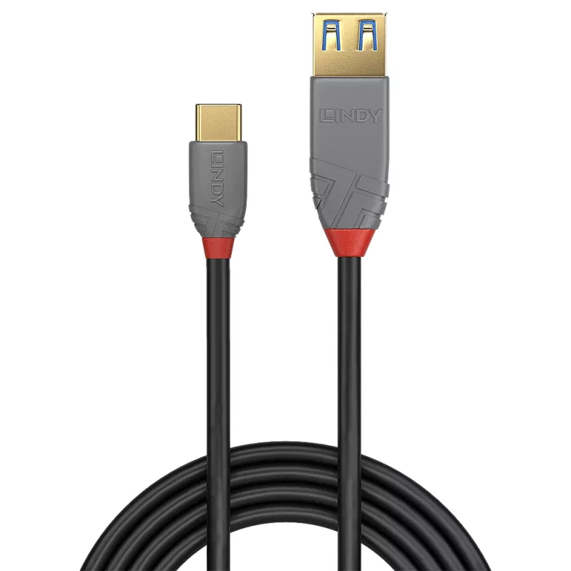 Lindy 0,15 m USB 3.2 Type C to A adapterkaabel, 10 Gbps, Anthra Line