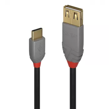 Lindy 0,15 m USB 2.0 Type C to A adapterkaabel, Anthra Line, 0,15 m, USB A, USB C, USB 2.0, 0,48 Gbit/s, must, hall