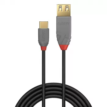 Lindy 0,15 m USB 2.0 Type C to A adapterkaabel, Anthra Line, 0,15 m, USB A, USB C, USB 2.0, 0,48 Gbit/s, must, hall