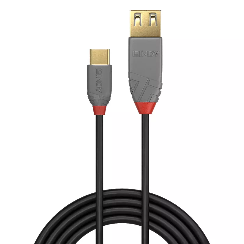 Lindy 0,15 m USB 2.0 Type C to A adapterkaabel, Anthra Line, 0,15 m, USB A, USB C, USB 2.0, 0,48 Gbit/s, must, hall