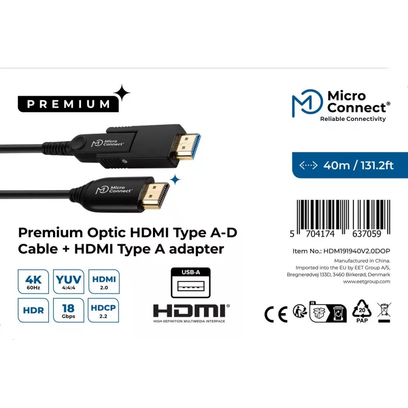 Microconnect Premium Optic HDMI A-D kaabel 40m 2.0 3D 18Gbit/s