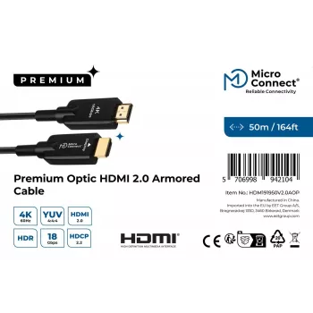 Microconnect HDM191950V2.0AOP HDMI-kaabel 50 m HDMI Type A (Standard) Must